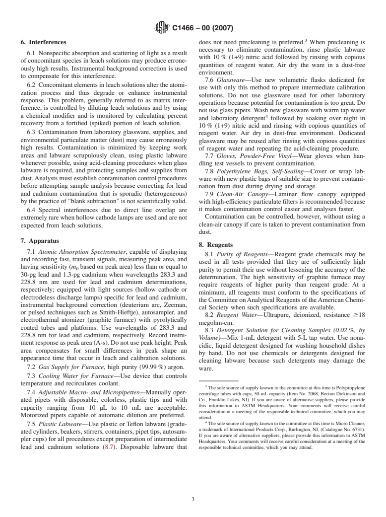 ASTM C1466-00(2007) - Standard Test Method for Graphite Furnace Atomic Absorption Spectrometric Determination of Lead and Cadmium Extracted from Ceramic Foodware