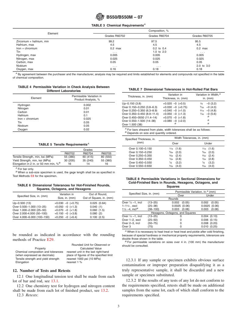 ASTM B550/B550M-07 - Standard Specification for Zirconium and Zirconium Alloy Bar and Wire