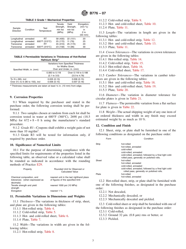 ASTM B776-07 - Standard Specification for Hafnium and Hafnium Alloy Strip, Sheet, and Plate