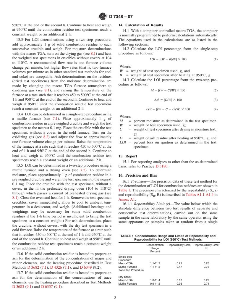 ASTM D7348-07 - Standard Test Methods for Loss on Ignition (LOI) of Solid Combustion Residues