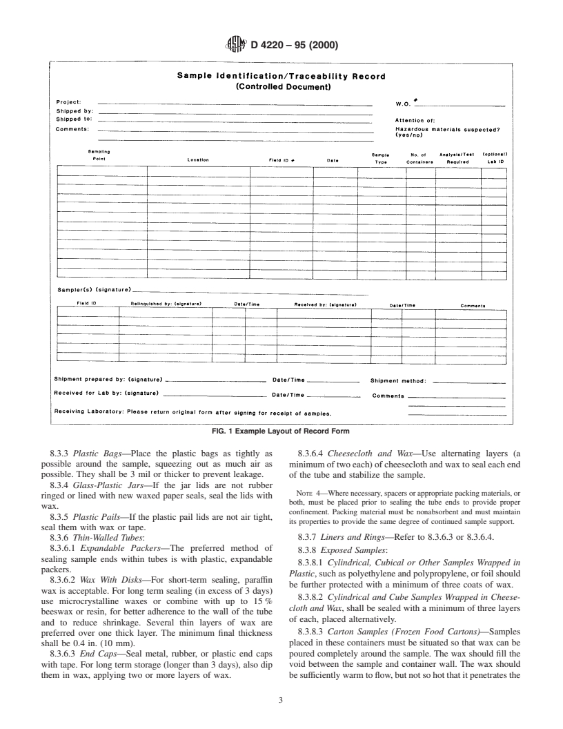 ASTM D4220-95(2000) - Standard Practices for Preserving and Transporting Soil Samples