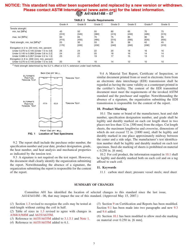 ASTM A414/A414M-07 - Standard Specification for Steel, Sheet, Carbon, for Pressure Vessels