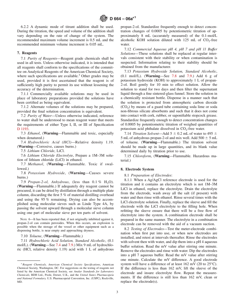 ASTM D664-06ae1 - Standard Test Method for Acid Number of Petroleum Products by Potentiometric Titration