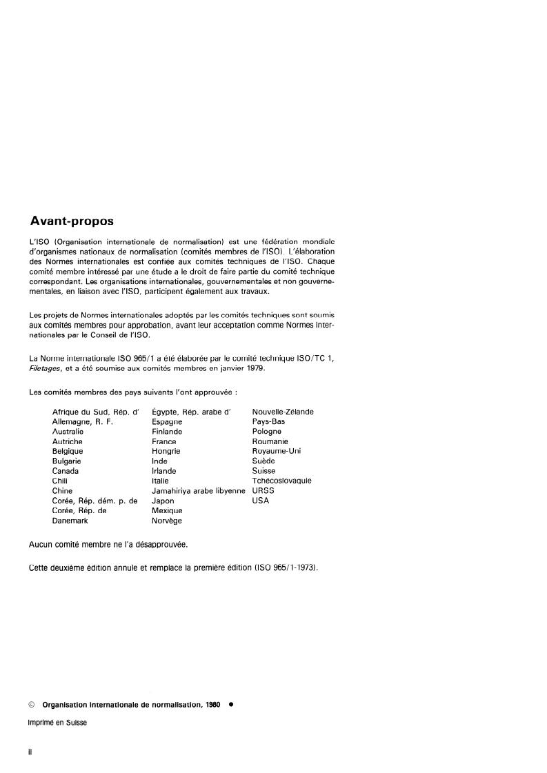 ISO 965-1:1980 ISO 965-1:1980 - ISO general purpose metric screw threads — Tolerances — Part 1: Principles and basic data
Released:9/1/1980 - Page 2 preview