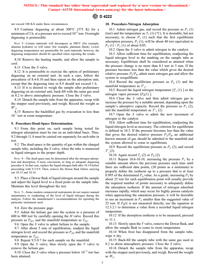 ASTM D4222-98 - Standard Test Method for Determination of Nitrogen Adsorption and Desorption Isotherms of Catalysts By Static Volumetric Measurements