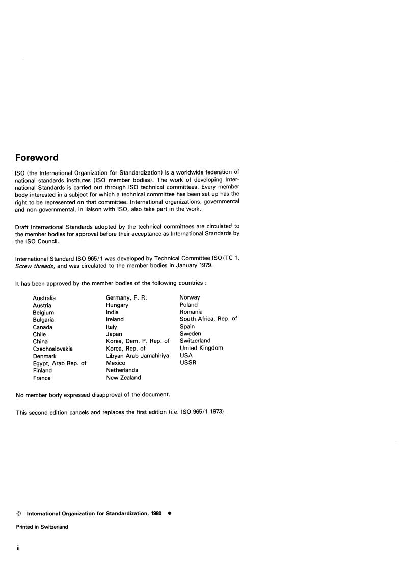 ISO 965-1:1980 ISO 965-1:1980 - ISO general purpose metric screw threads — Tolerances — Part 1: Principles and basic data
Released:9/1/1980 - Page 2 preview