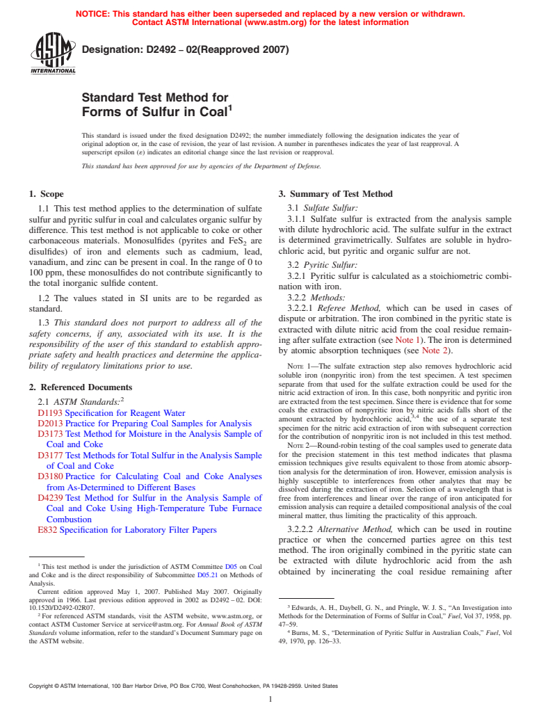 ASTM D2492-02(2007) - Standard Test Method for Forms of Sulfur in Coal