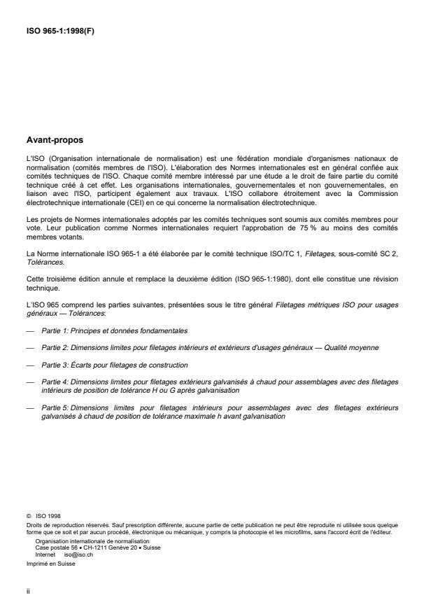 ISO 965-1:1998 ISO 965-1:1998 - Filetages métriques ISO pour usages généraux -- Tolérances - Page 2 preview