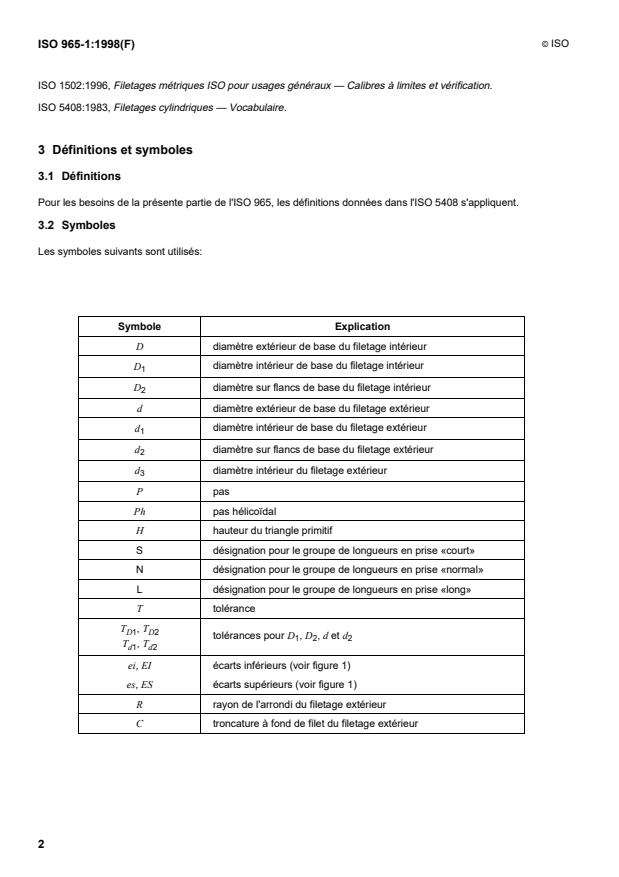 ISO 965-1:1998 ISO 965-1:1998 - Filetages métriques ISO pour usages généraux -- Tolérances - Page 4 preview