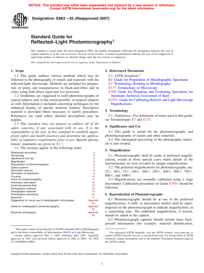 ASTM E883-02(2007) - Standard Guide for Reflected&#0150;Light Photomicrography