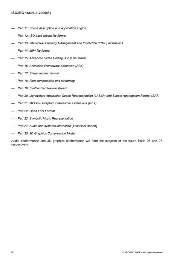 ISO/IEC 14496-3:2009 ISO/IEC 14496-3:2009 - Information technology -- Coding of audio-visual objects - Page 4 preview