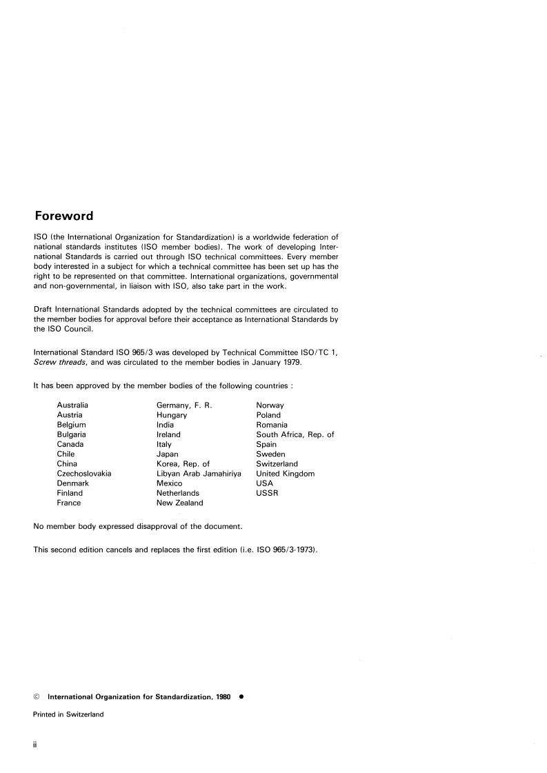 ISO 965-3:1980 ISO 965-3:1980 - ISO general purpose metric screw threads — Tolerances — Part 3: Deviations for constructional threads
Released:10/1/1980 - Page 2 preview