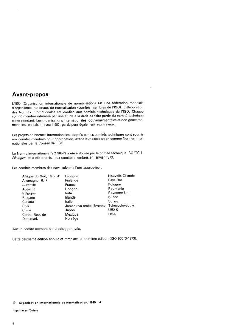 ISO 965-3:1980 ISO 965-3:1980 - ISO general purpose metric screw threads — Tolerances — Part 3: Deviations for constructional threads
Released:10/1/1980 - Page 2 preview