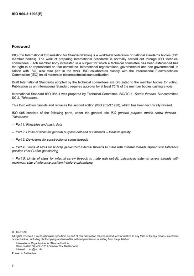 ISO 965-3:1998 ISO 965-3:1998 - ISO general purpose metric screw threads -- Tolerances - Page 2 preview