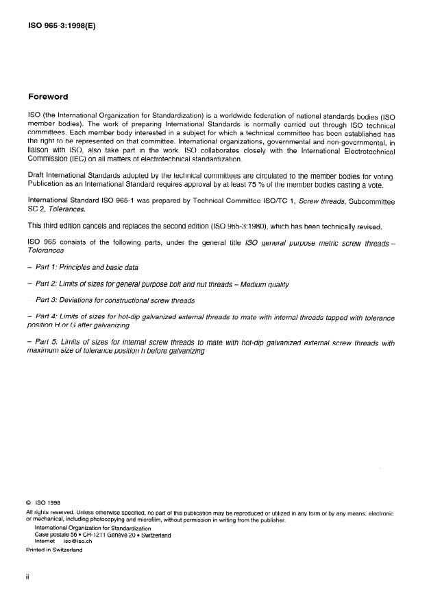 ISO 965-3:1998 ISO 965-3:1998 - ISO general purpose metric screw threads -- Tolerances - Page 2 preview
