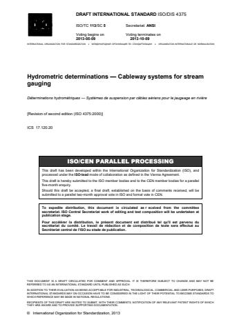 ISO 4375:2014 - Hydrometry -- Cableway systems for stream gauging