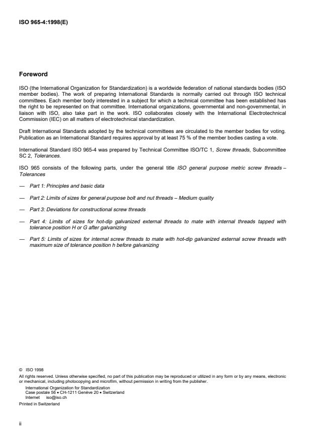 ISO 965-4:1998 ISO 965-4:1998 - ISO general purpose metric screw threads -- Tolerances - Page 2 preview