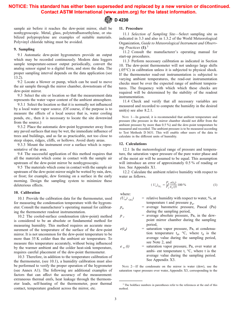 ASTM D4230-83(1996)e1 - Standard Test Method of Measuring Humidity with Cooled-Surface Condensation (Dew-Point) Hygrometer