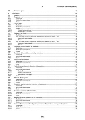 SIST EN 300 698 V2.3.1:2019 ETSI EN 300 698 V2.3.1 (2018-11) - Radio telephone transmitters and receivers for the maritime mobile service operating in the VHF bands used on inland waterways; Harmonised Standard for access to radio spectrum and for features for emergency services - Page 4 preview