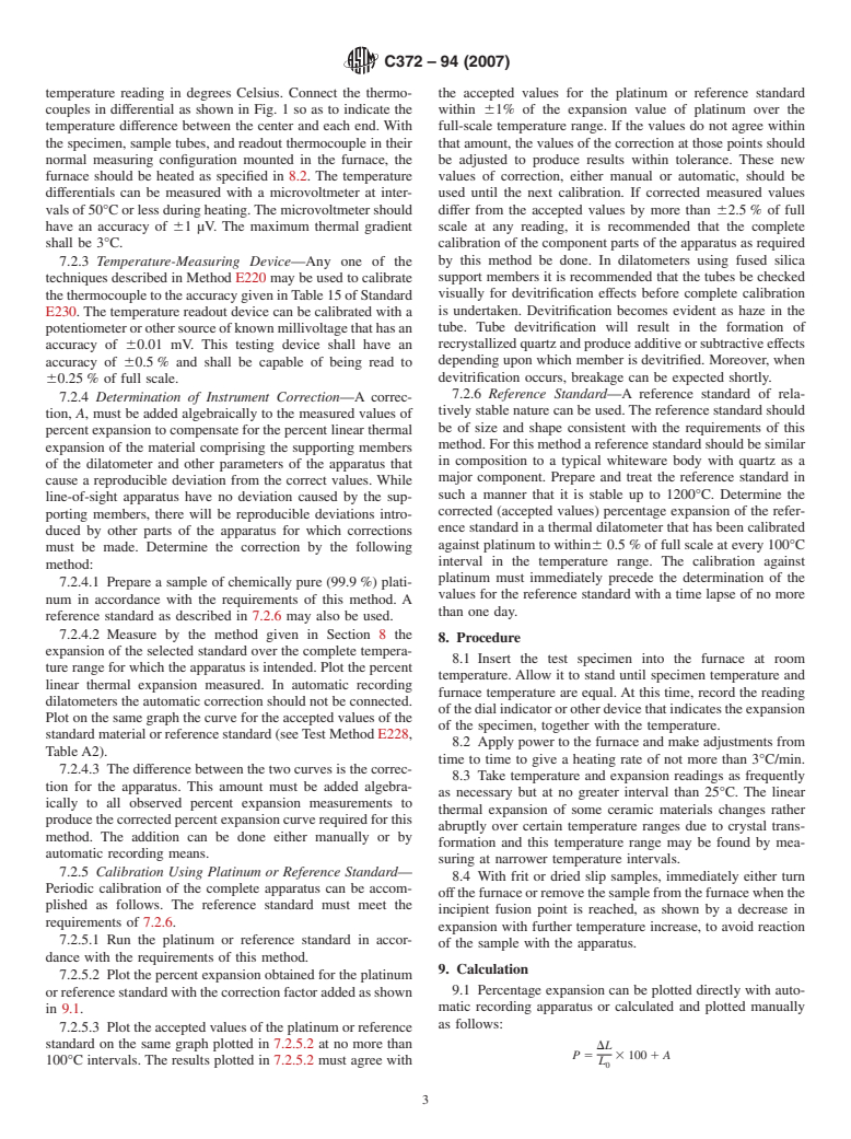 ASTM C372-94(2007) - Standard Test Method for Linear Thermal Expansion of Porcelain Enamel and Glaze Frits and Fired Ceramic Whiteware Products by the Dilatometer Method