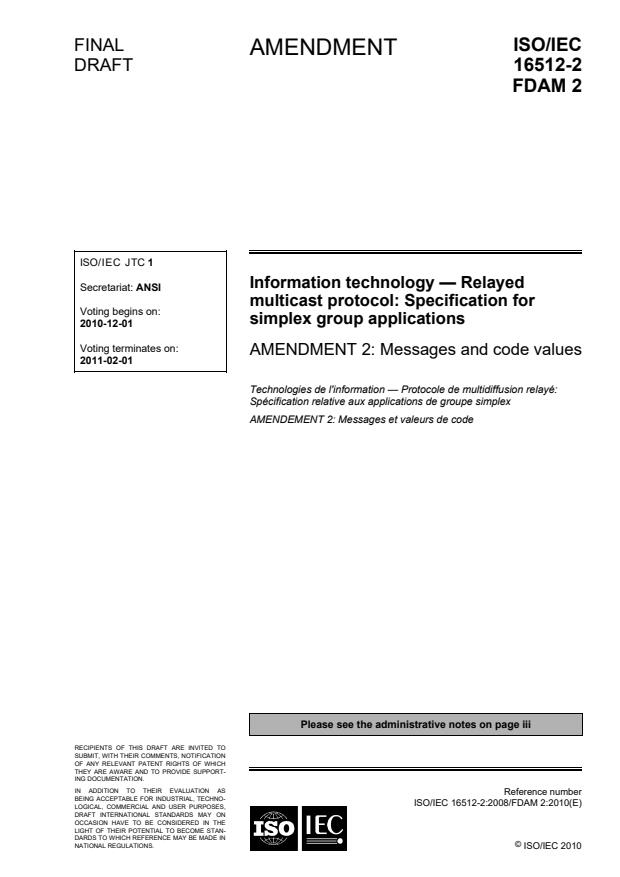 ISO/IEC 16512-2:2008/FDAmd 2 - Messages and code values