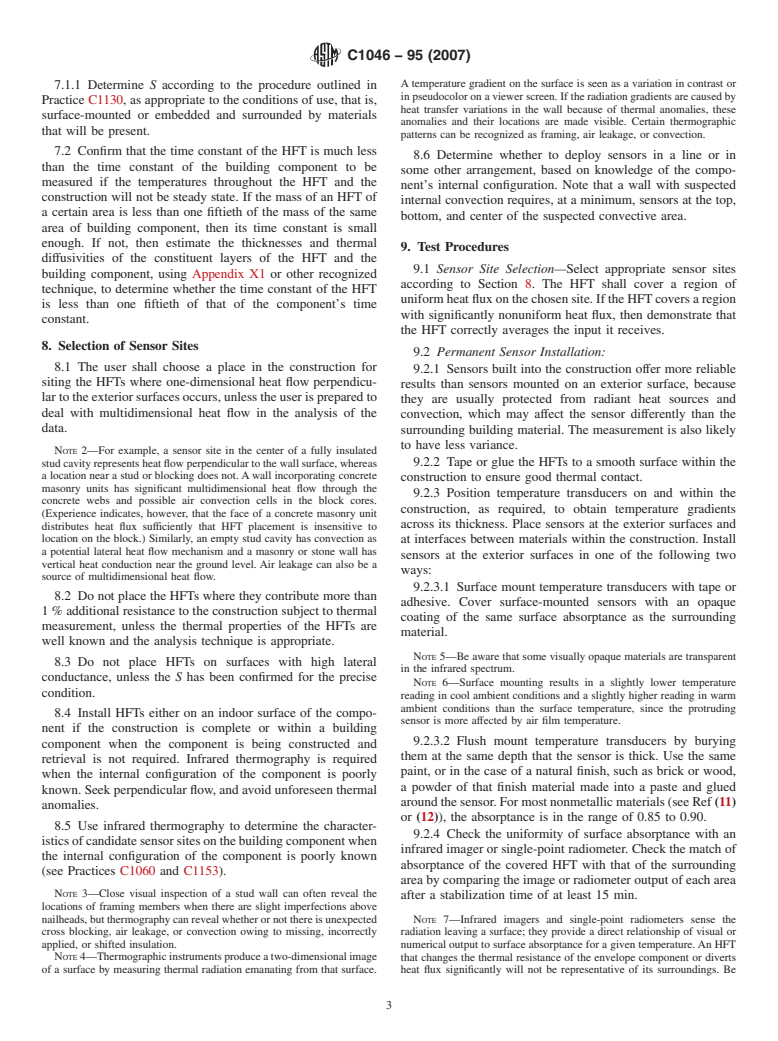 ASTM C1046-95(2007) - Standard Practice for In-Situ Measurement of Heat Flux and Temperature on Building Envelope Components