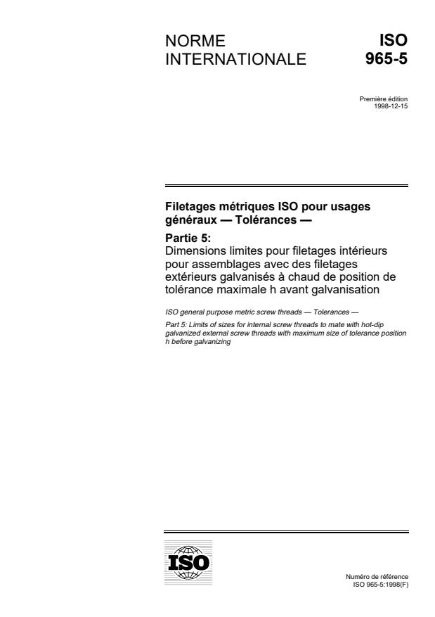 ISO 965-5:1998 - Filetages métriques ISO pour usages généraux -- Tolérances