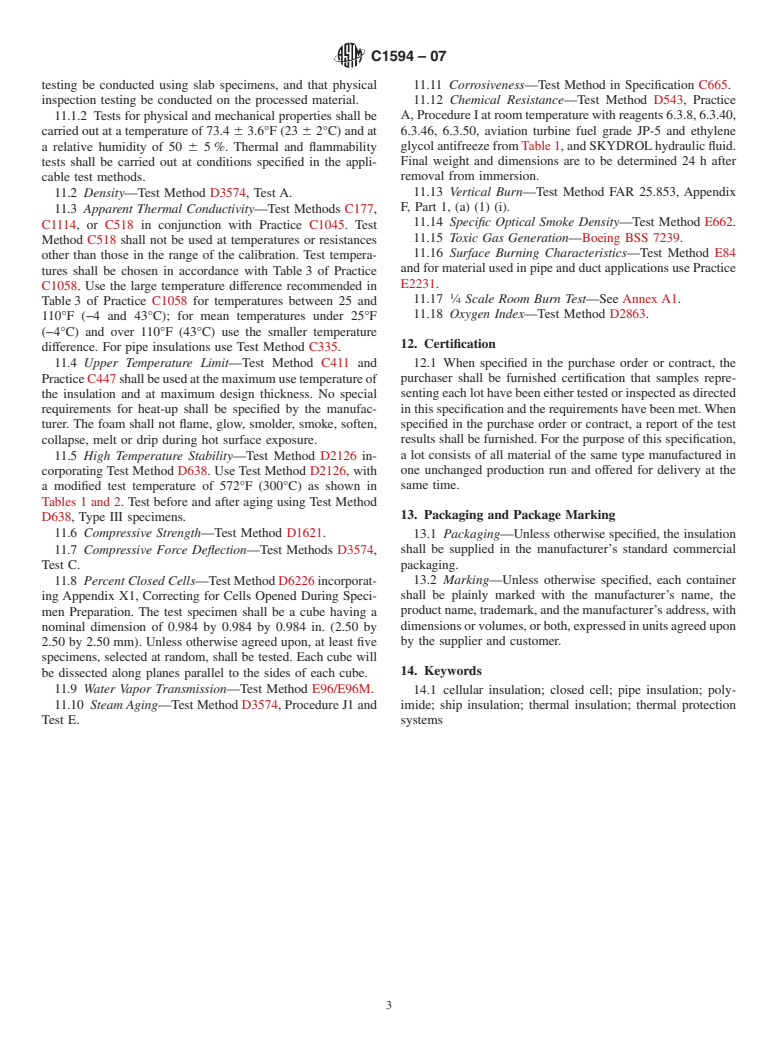 ASTM C1594-07 - Standard Specification for Polyimide Rigid Cellular Thermal Insulation