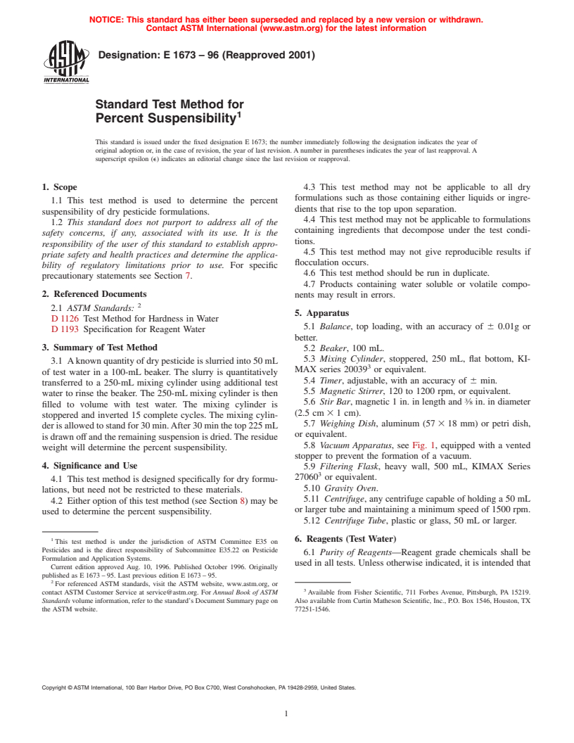 ASTM E1673-96(2001) - Standard Test Method for Percent Suspensibility