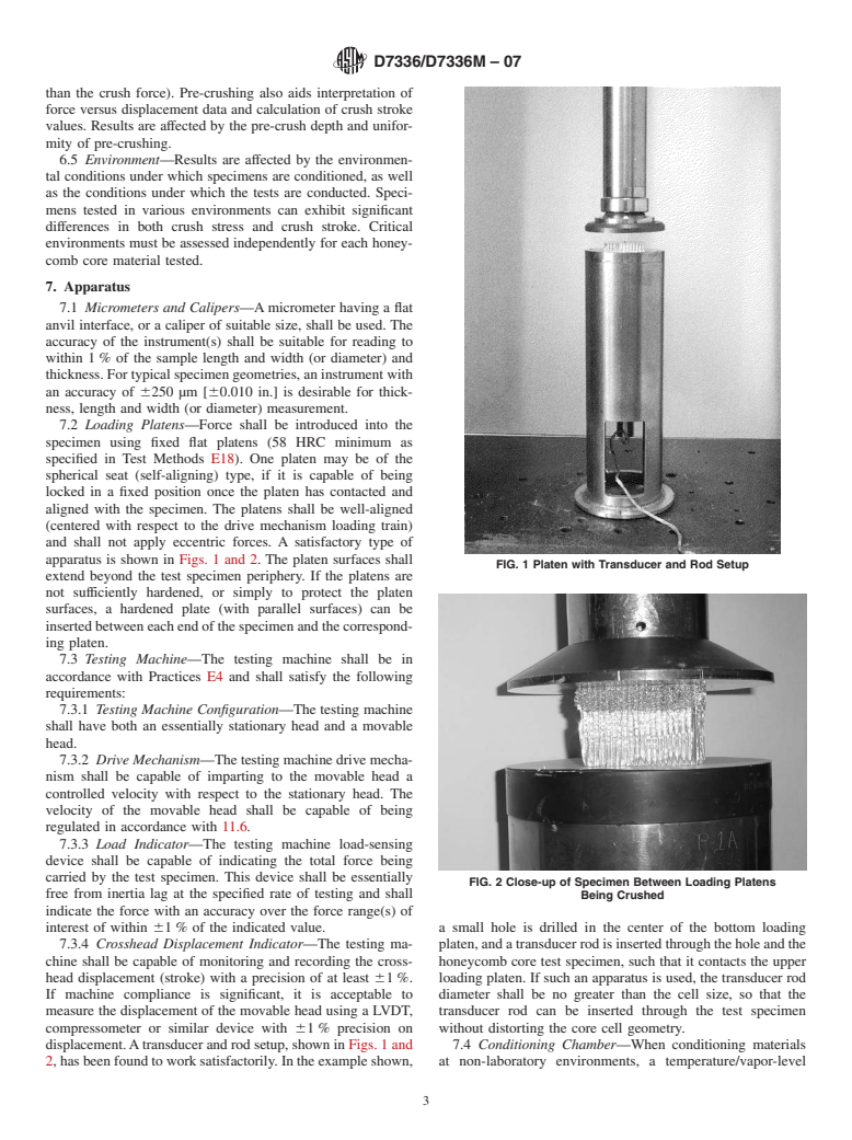 ASTM D7336/D7336M-07 - Standard Test Method for Static Energy Absorption Properties of Honeycomb Sandwich Core Materials