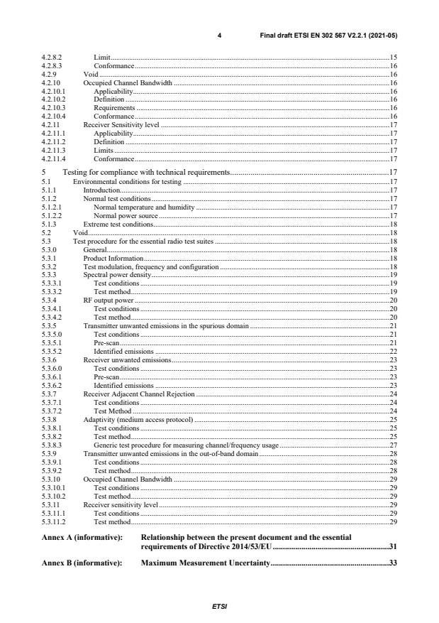 SIST EN 302 567 V2.2.1:2021 ETSI EN 302 567 V2.2.1 (2021-05) - Multiple-Gigabit/s radio equipment operating in the 60 GHz band; Harmonised Standard for access to radio spectrum - Page 4 preview