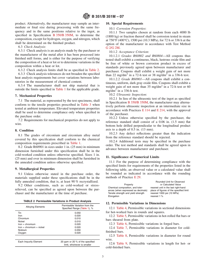 ASTM B351/B351M-07 - Standard Specification for Hot-Rolled and Cold-Finished Zirconium and Zirconium Alloy Bars, Rod, and Wire for Nuclear Application