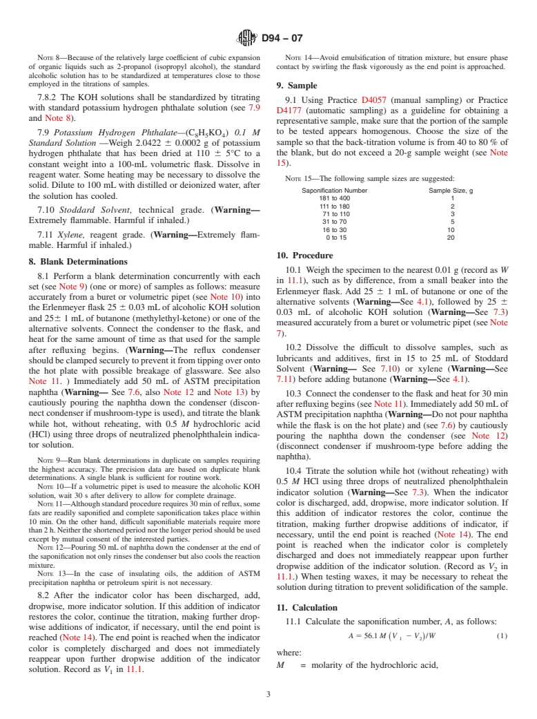 ASTM D94-07 - Standard Test Methods for Saponification Number of Petroleum Products