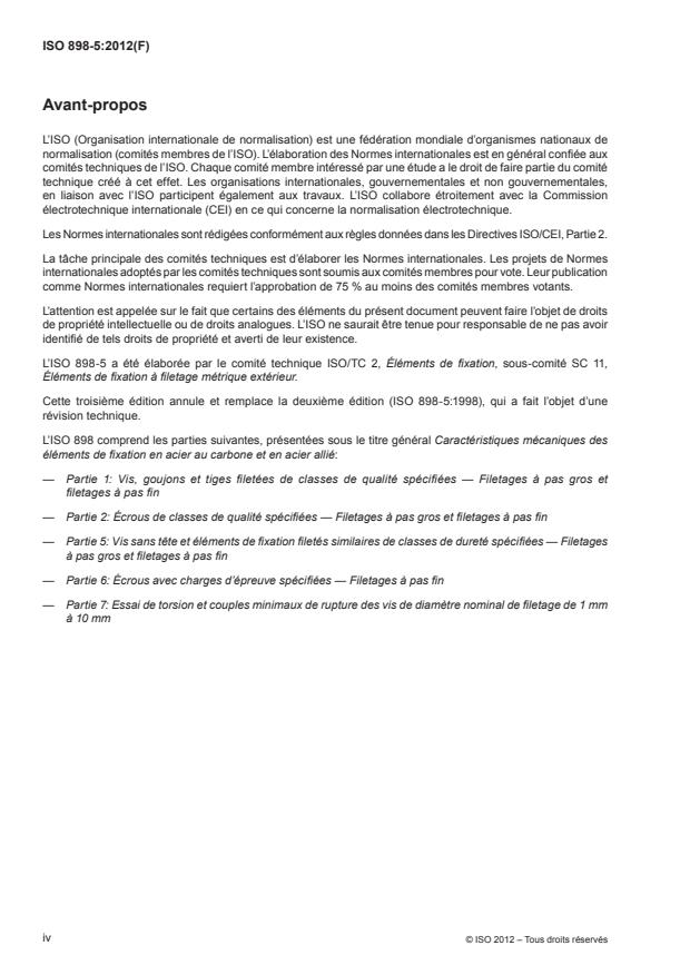 ISO 898-5:2012 ISO 898-5:2012 - Caractéristiques mécaniques des éléments de fixation en acier au carbone et en acier allié - Page 4 preview