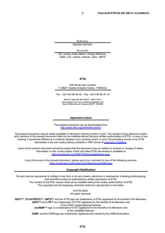SIST ES 203 228 V1.3.1:2021 ETSI ES 203 228 V1.3.0 (2020-07) - Environmental Engineering (EE); Assessment of mobile network energy efficiency - Page 2 preview