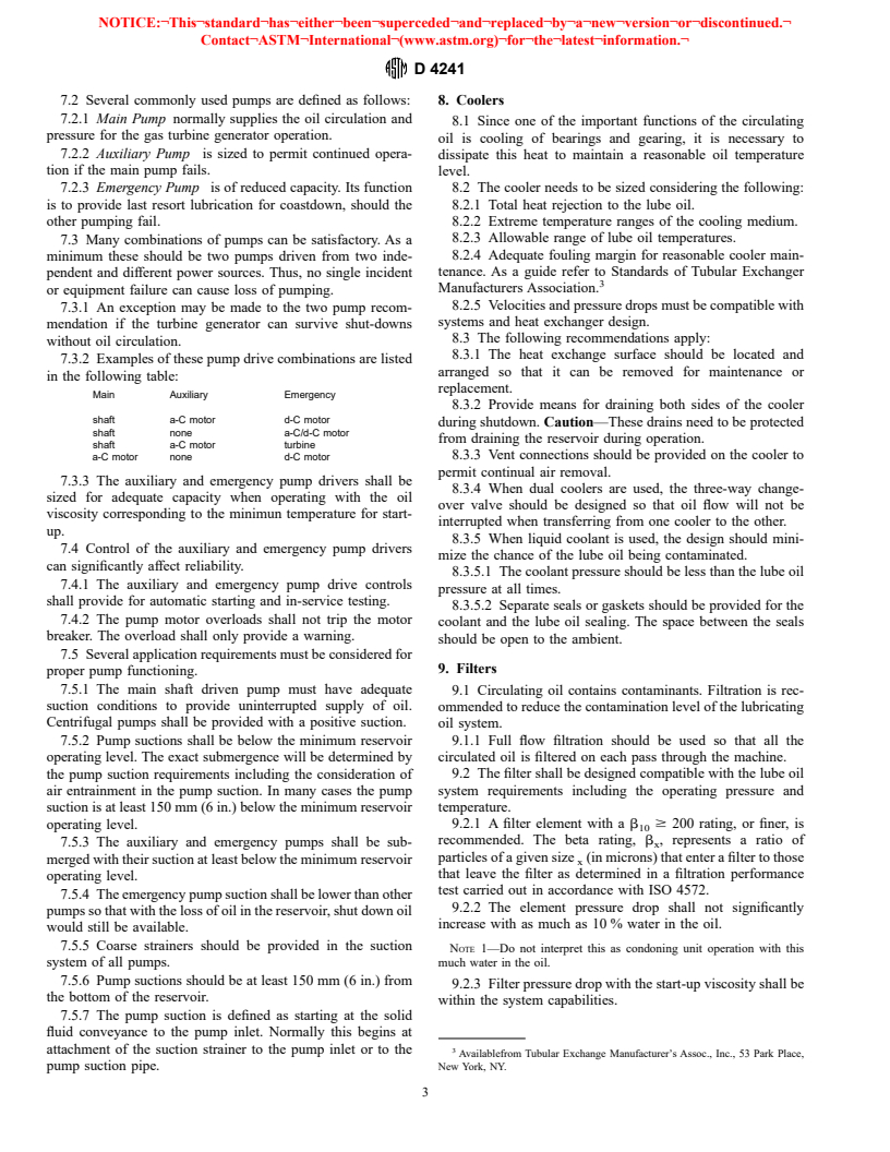 ASTM D4241-98 - Standard Practice for Design of Gas Turbine Generator Lubricating Oil Systems