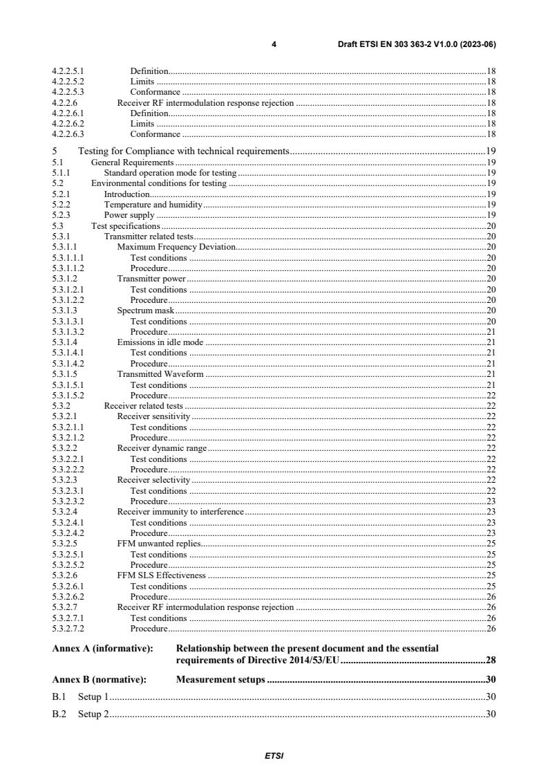 SIST EN 303 363-2 V1.1.1:2023 ETSI EN 303 363-2 V1.0.0 (2023-06) - Air Traffic Control Surveillance Radar Sensors; Secondary Surveillance Radar (SSR); Harmonised Standard for access to radio spectrum; Part 2: Far Field Monitor (FFM) - Page 4 preview