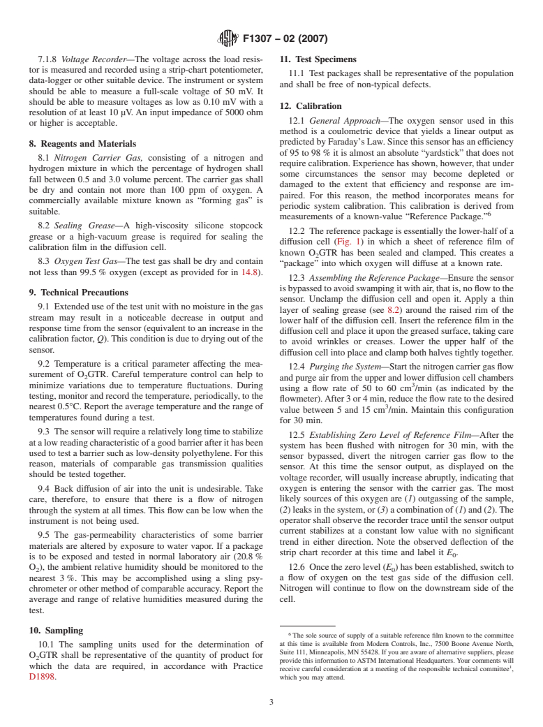 ASTM F1307-02(2007) - Standard Test Method for Oxygen Transmission Rate Through Dry Packages Using a Coulometric Sensor