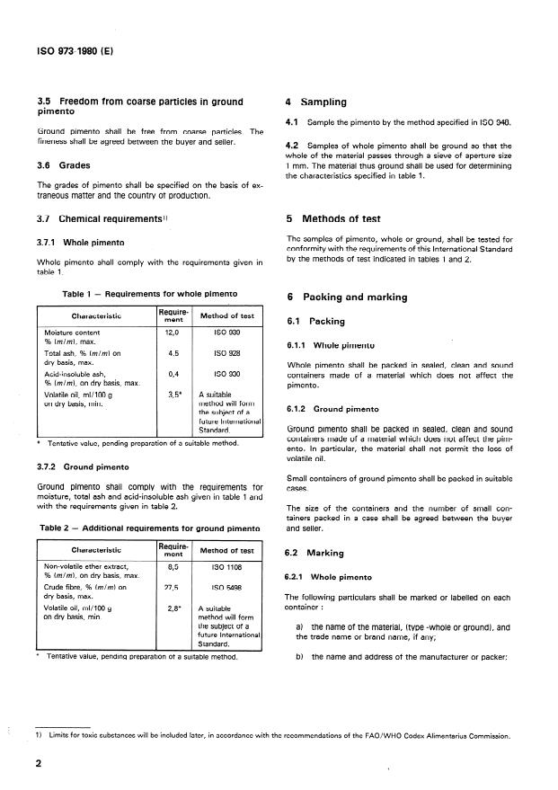 ISO 973:1980 ISO 973:1980 - Spices and condiments -- Pimento (allspice), whole or ground -- Specification - Page 4 preview