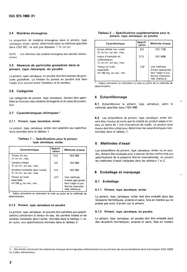 ISO 973:1980 ISO 973:1980 - Épices -- Piment, type Jamaique, entier ou en poudre -- Spécifications - Page 4 preview