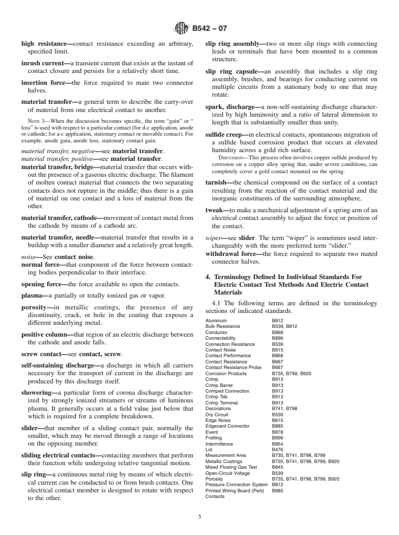 ASTM B542-07 - Standard Terminology Relating to Electrical Contacts and Their Use