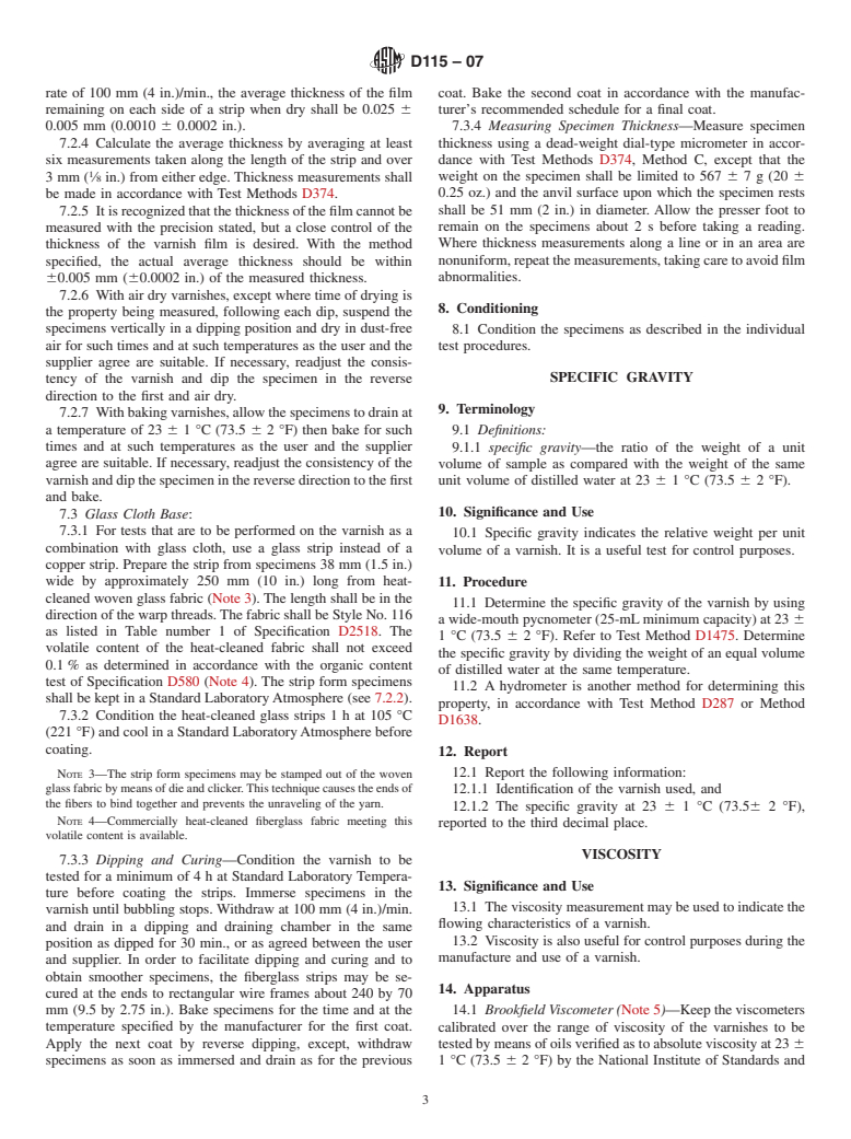 ASTM D115-07 - Standard Test Methods for Testing Solvent Containing Varnishes Used for Electrical Insulation