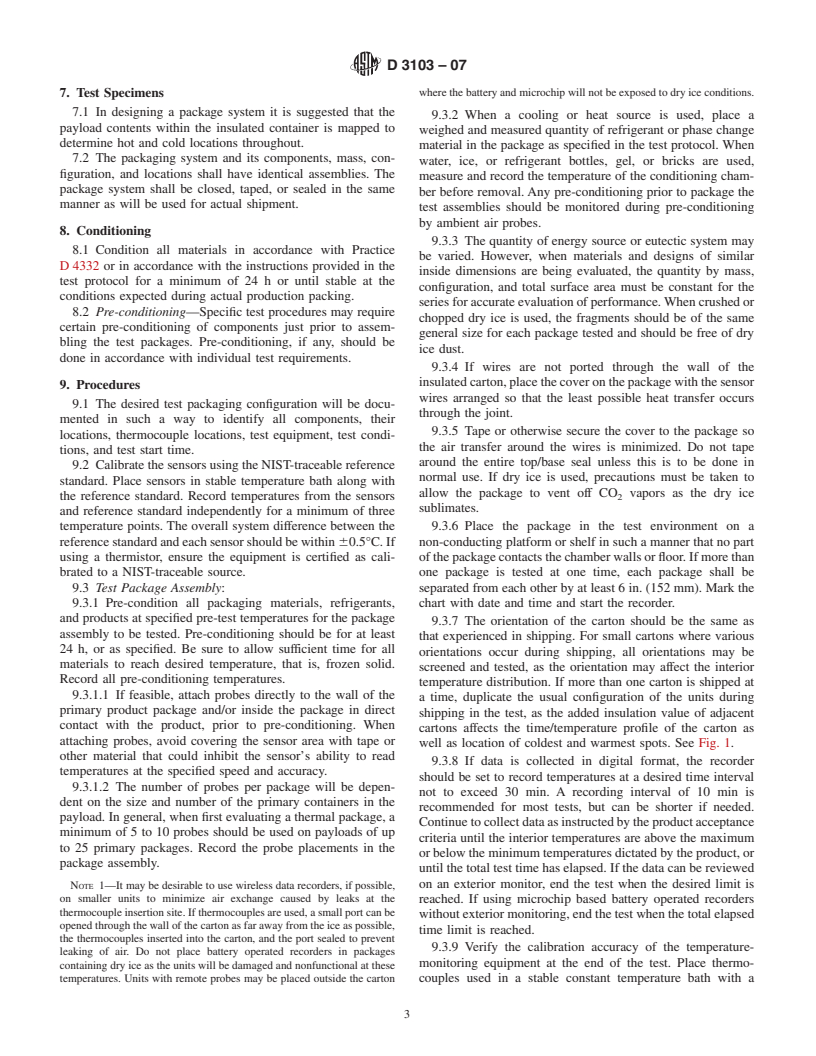 ASTM D3103-07 - Standard Test Method for Thermal Insulation Performance of Distribution Packages