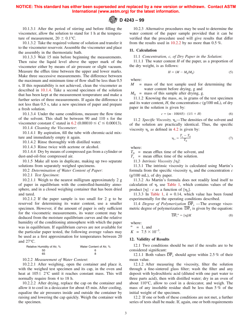 ASTM D4243-99 - Standard Test Method for Measurement of Average Viscometric Degree of Polymerization of New and Aged Electrical Papers and Boards