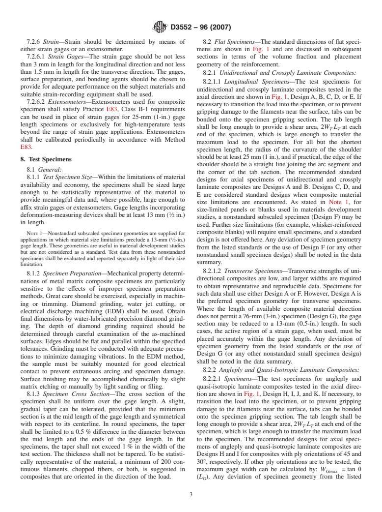 ASTM D3552-96(2007) - Standard Test Method for Tensile Properties of Fiber Reinforced Metal Matrix Composites