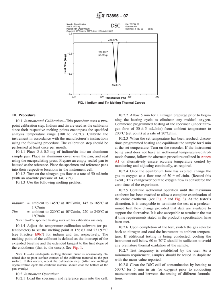 ASTM D3895-07 - Standard Test Method for Oxidative-Induction Time of Polyolefins by Differential Scanning Calorimetry