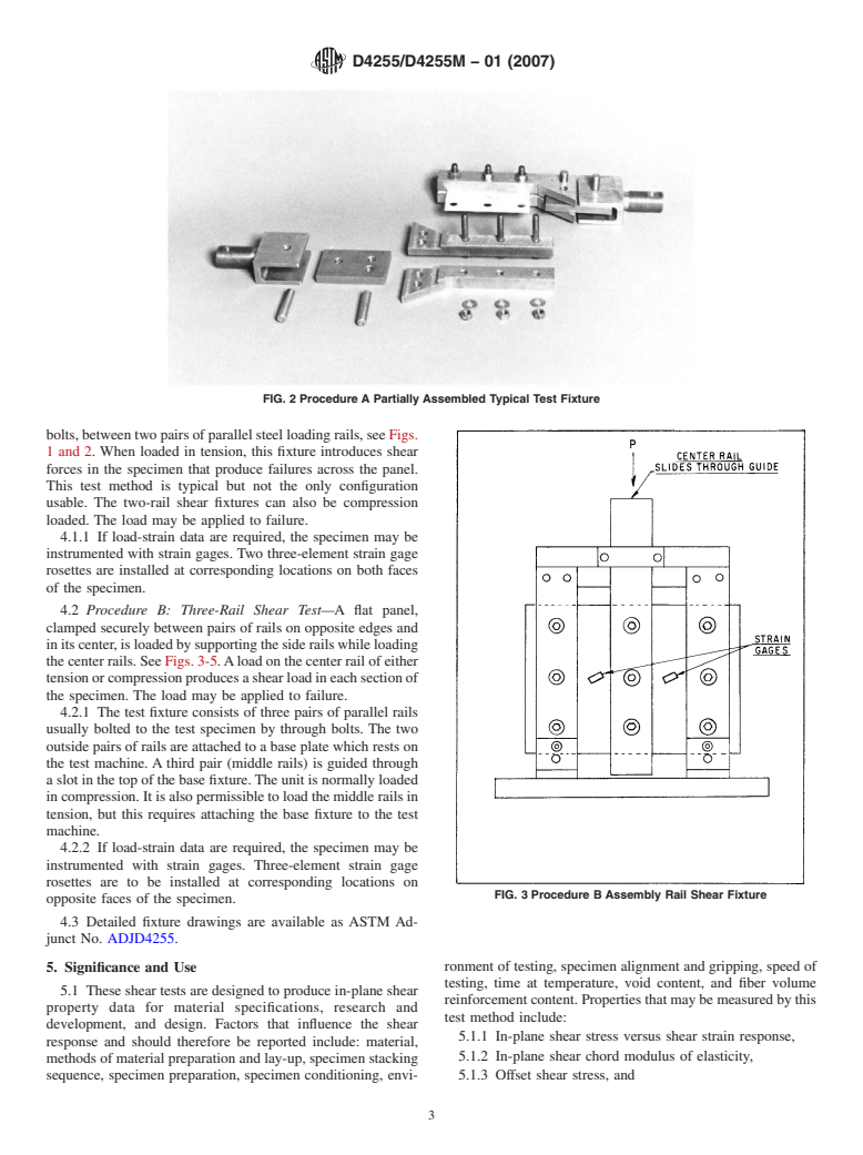 ASTM D4255/D4255M-01(2007) - Standard Test Method for In-Plane Shear Properties of Polymer Matrix Composite Materials by the Rail Shear Method