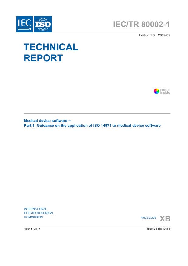 IEC/TR 80002-1:2009 - Medical device software