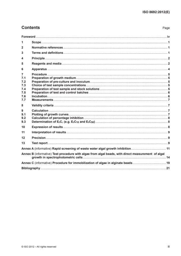ISO 8692:2012 - Water quality -- Fresh water algal growth inhibition test with unicellular green algae