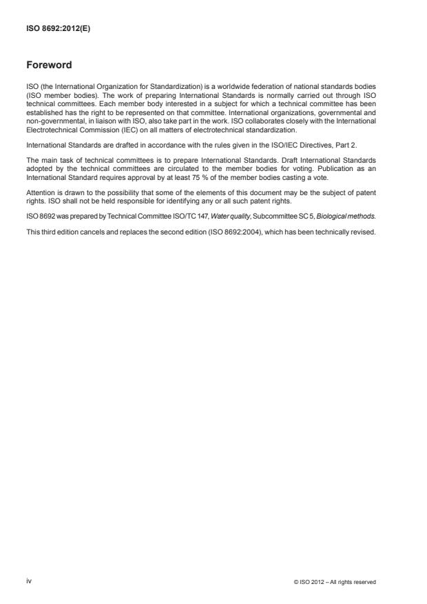 ISO 8692:2012 ISO 8692:2012 - Water quality -- Fresh water algal growth inhibition test with unicellular green algae - Page 4 preview